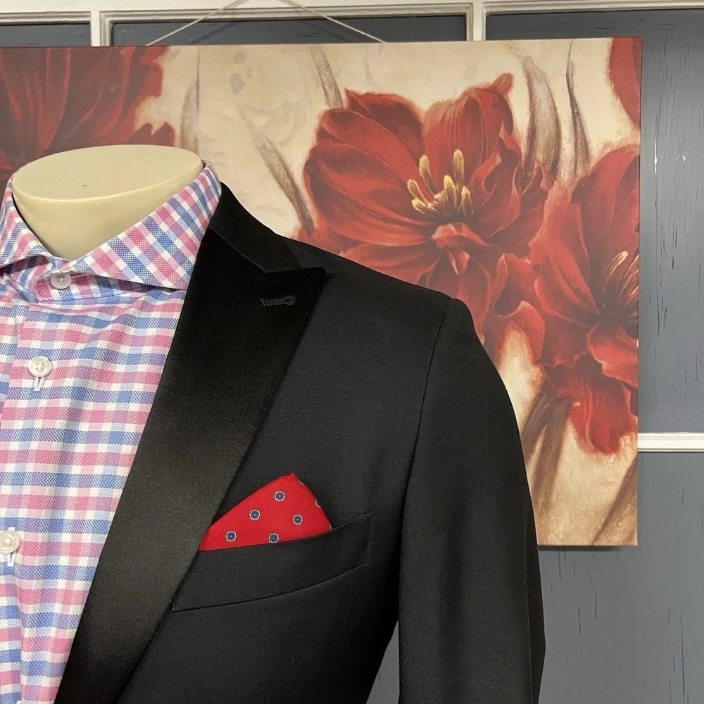 Joseph Abboud Custom Tuxedo Blazer Jacket Men 36R Slim Fit Wool Black Peak Lapel